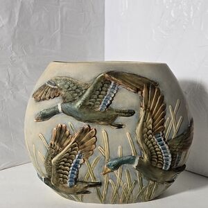 Artisan Ceramic Vase with Geese Motif